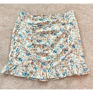 Paper Crane Floral Ruched Mini Skirt M Ruffle Hem Cottagecore Coquette